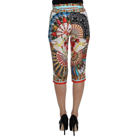 Dolce & Gabbana Dolce Gabbana Fan Print Silk Culottes Women Multicolor Jeans & - Picture 3 of 6